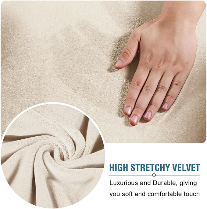 H.VERSAILTEX Modern Velvet Plush 4 Piece High Stretch Sofa Slipcover Furniture Protector Form Fit Velvet Extra Large Sofa Cover for 3 Cushion Couch Width Up to 105 Inch (XL Sofa, Cream)