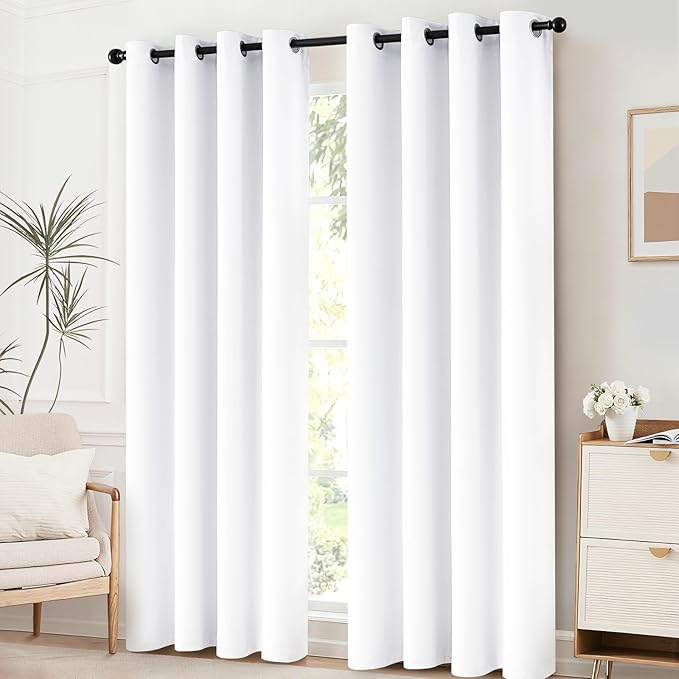 Yakamok White Thermal Insulated Curtains 84 Inch Length Solid Grommet Top Window Treatment Curtain Light Blocking Room Darkening Drapes for Bedroom Living Room(52x72 Inch, Pure White, 2 Panels)