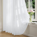 FMFUNCTEX Sheer Non-See-Through White Curtains for Bedroom, Faux Silk that Let Light Curtains 72 inches Long Light Filtering Privacy Sheer Window Drapes for Living Room, Rod Pocket 2 Panels Set