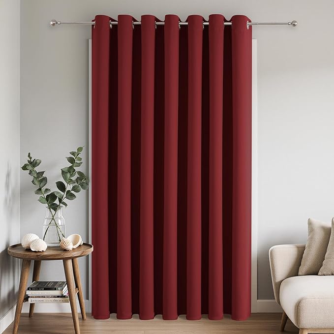 Joydeco Blackout Patio Sliding Door Curtains 90 Inches Long, Grommet Privacy Room Divider Curtains, Extra Wide Thermal Blackout Drapes for Bedroom Living Room (Burgundy Red, 100Wx90L, 1 Panel)