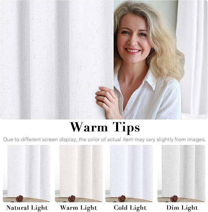 H.VERSAILTEX 100% Blackout Curtains for Bedroom Thermal Insulated Linen Textured Curtains Heat and Full Light Blocking Drapes Living Room Curtains 2 Panel Sets, 52x108 - Inch, Pure White