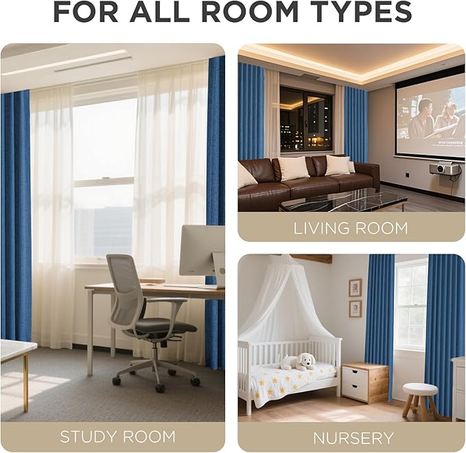 Joydeco Linen Blackout Curtains for Bedroom - 100% Light Blocking 1 Panels, Navy Blue Drapes 70" W x 90" L, Thermal Insulated Room Darkening Curtains for Living Room, Rod Pocket & Back Tabs