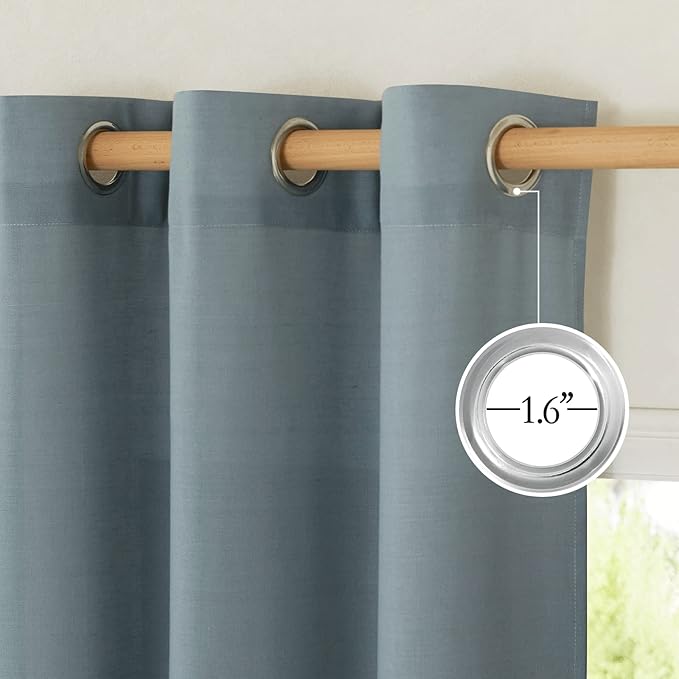 NICETOWN Linen 78 inch Curtains for Kitchen Window, Grommet Thick Flax Linen Stone Blue Small Window Treatments Privacy Assured with Light Filtering for Cafe/Kids Room, W68 x L78, 2 Panels