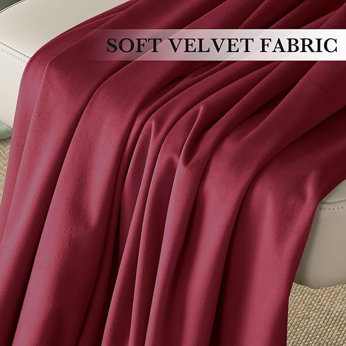 RYB HOME Burgundy Red Velvet Curtains for Christmas Decor, Soft Luxury Backdrops for Studio Theater, Back Tab Design for Bedroom Living Room, 52" W x L102 L, 2 Panels Set