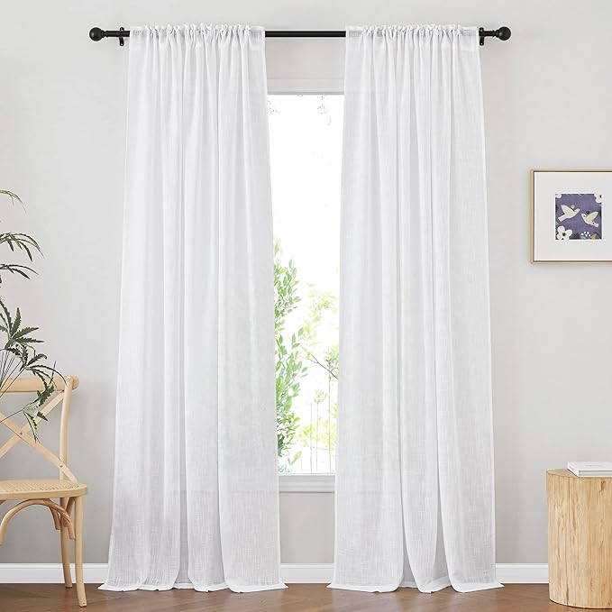 NICETOWN White Semi Sheer Extra Long Curtains 144 inch Long, Rod Pocket & Back Tab Semi Sheer Window Treatment Privacy with Light Filtering for Bedroom/Living Room, W52 x L144, 2 Panels