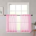 Pink Kitchen Curtains 30 Inch Length Tier 2 PCS, Solid Soft Airy Half Curtains for Windows, Pink Sheer Rod Pocket Drapes for Bathroom Basement Small Window, 42" Wx30 L Inches