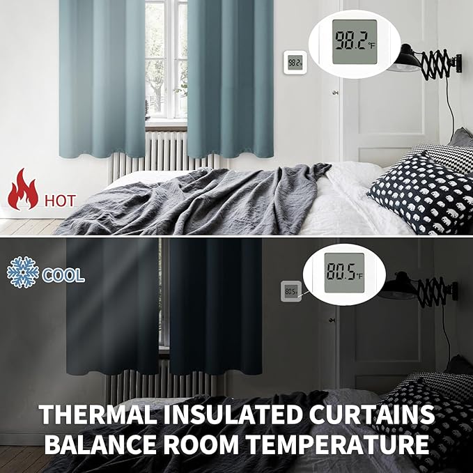 BGment Room Darkening Curtains 45 Inches Long - Grommet Thermal Insulated Drapes Window Treatment Curtains for Bedroom, 2 Panels, 38 x 45 Inch, Stone Blue