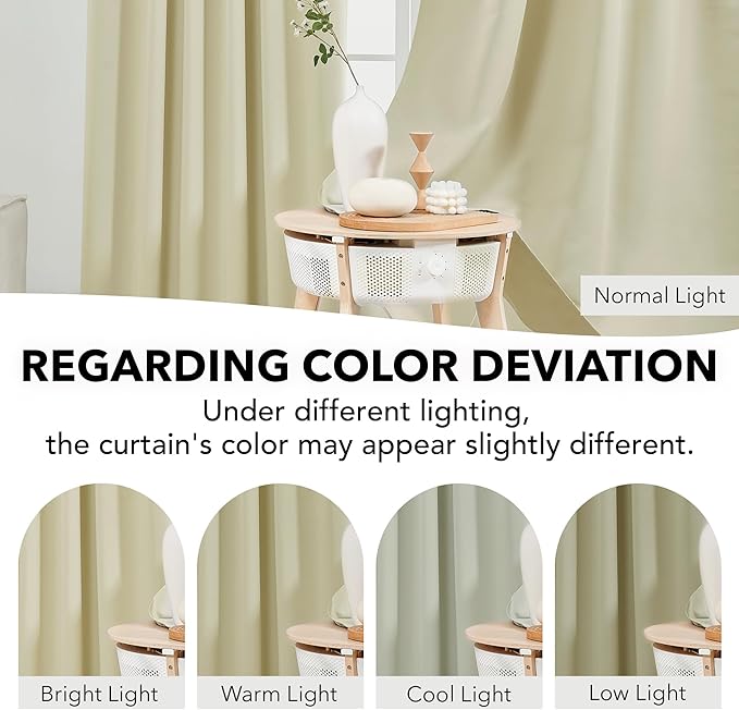 Deconovo Blackout Curtains, Thermal Insulated, W52 x L95 2 Panels, Back Tab, Machine Washable, Room-Darkening Drapes for Bedroom/Living Room Beige