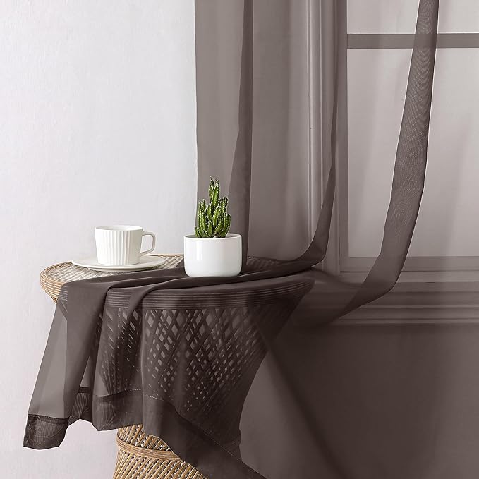 Aiyufeng Chocolate Sheer Curtains 72 Inches Long 2 Panels, Solid Voile Top Dual Rod Pockets Stylish Breathable Drapes Window Treatment for Kid's Room/Bedroom/Living Room, 42W x 72L, Chocolate Brown