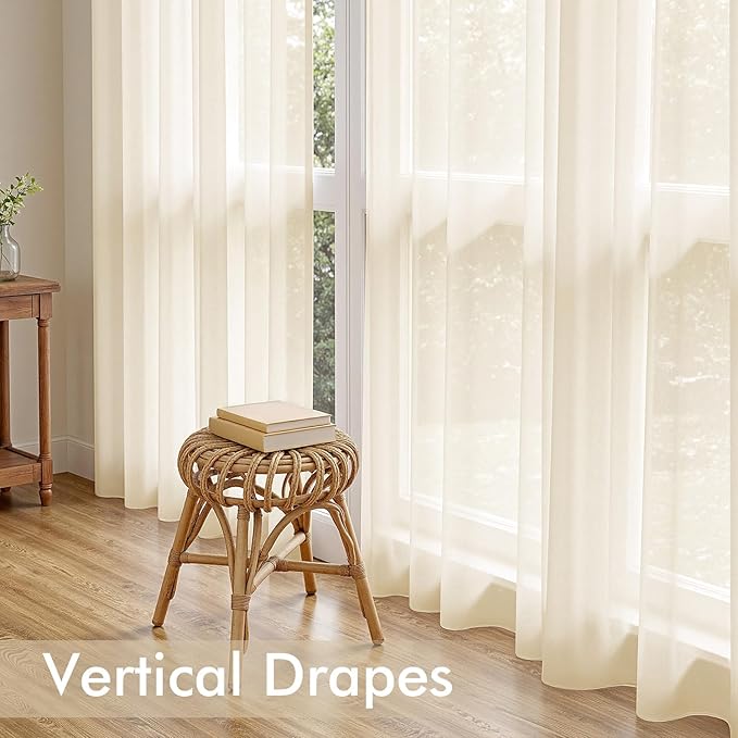 MIULEE Butter Cream Sheer Curtains 63 Inches Long, 4 Panels Set, Rod Pocket Voile Drapes Light Filtering and Semi Transparent, Elegant Window Treatments for Bedroom Living Room,54 x 63 Inches