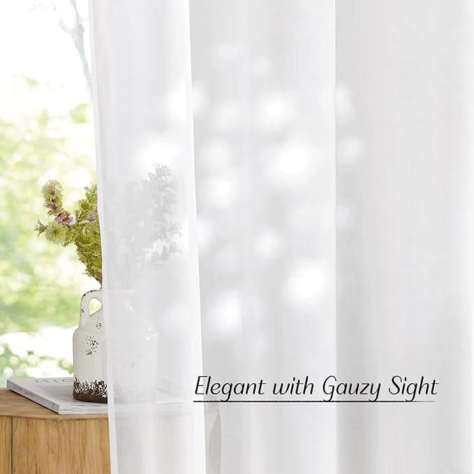 NICETOWN Living Room Sheer Curtains 96 inches Long - Grommet Top Voile Sheer Lightweight Airy & Elegant Window Treatment Panels for Bedroom, Ivory, 2 Pieces, W54 x L96