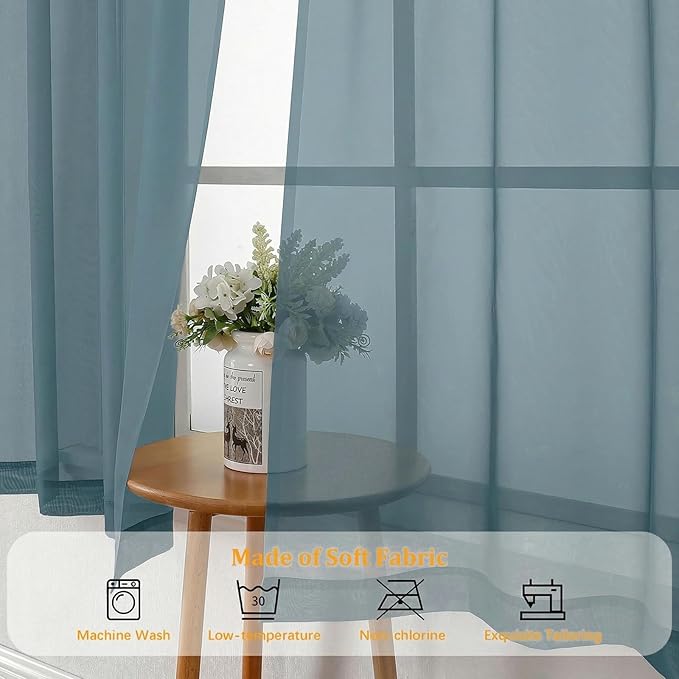 Gwine Sheer Curtains 72 Inch Length - Light Filtering Rod Pocket Window Curtain Panels for Bedroom, Elegant Soft Voile Living Room Sheer Drapes, Each 42Wx72L, 2 Panels, Dusty Blue