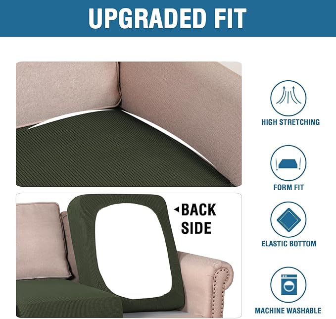 H.VERSAILTEX Super Stretch Individual Seat Cushion Covers Sofa Covers Couch Cushion Covers Slipcover Sets Thick Jacquard Textured Twill Fabric (1 Piece Loveseat Cushion Cover, Olive)