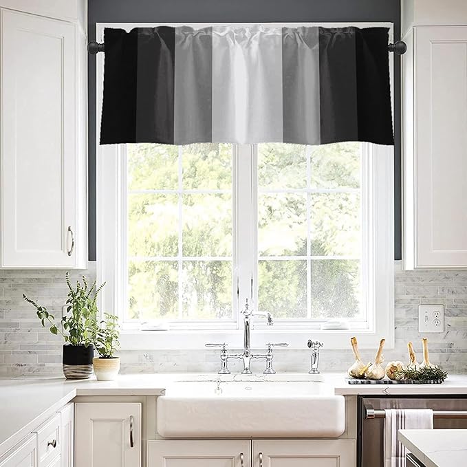 Emvency 2 Pack Valances Window Treatments, Striped Geometric Modern Minimalist Abstract Grey Drapes Adjustable Curtain for Windows Living Room Kitchen Over Sink, 52x18 Inch Rod Pocket Valances