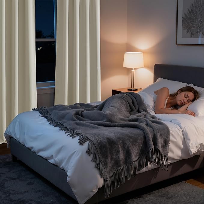 RYB HOME Bedroom Blackout Curtains 80 inches Long, 100% Blackout Thermal Insulated Noise Reducing Curtains for Living Room Nursury, 42 inches Wide by 80 inches Long, Natural