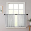 Kitchen Curtains 24 Inch Length Tier 2 Pieces, Light Grey Sheer Curtain Solid Soft Sheer Short Curtains for Windows, Cafe Bathroom Basement Rod Pocket Drapes, Light Grey, Each 42"Wx24"L Inch