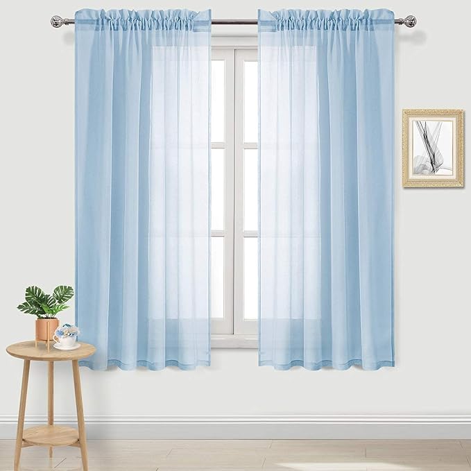 DWCN Sky Blue Sheer Curtains Semi Transparent Voile Rod Pocket Curtains for Bedroom and Living Room, 52 x 72 inches Long, Set of 2 Panels