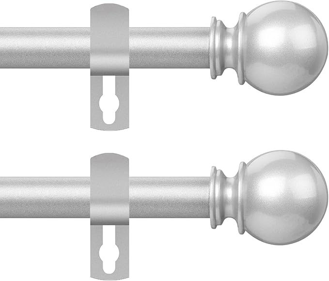 Silver Curtain Rods for Windows 30 to 60 Inch, 2 Pack 5/8 Inch Diameter Adjustable Rods With Brackets, Heavy Duty Easy to Install for Bedroom, Outdoor Patio