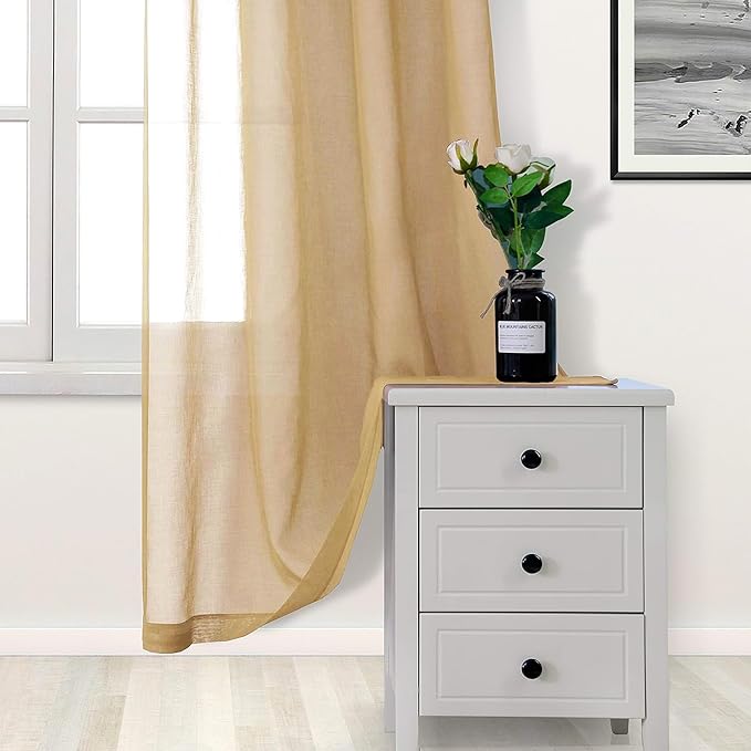 DWCN Taupe Sheer Curtains Semi Transparent Voile Rod Pocket Curtains for Bedroom and Living Room, 52 x 95 inches Long, Set of 2 Panels