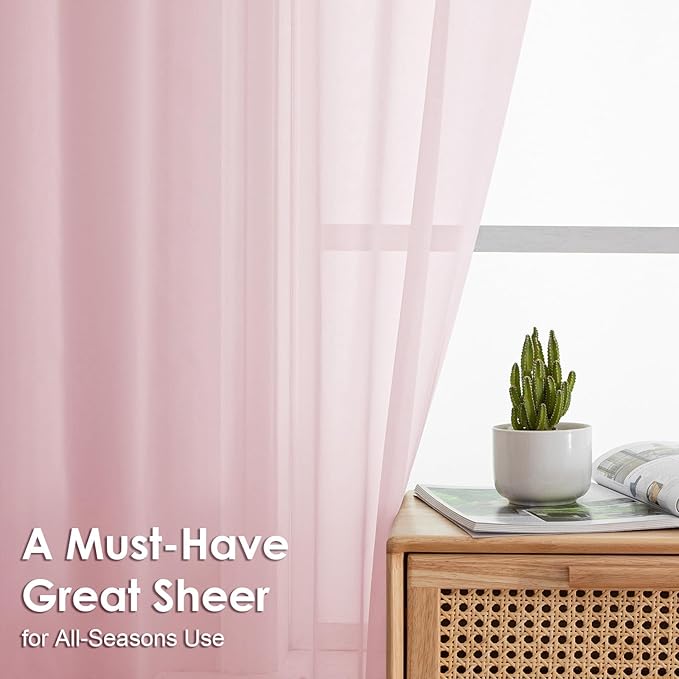 OVZME Blush Pink Sheer Curtains 108 Inches Long 2 Panels - Soft Light Filtering Window Sheer Panels for Living Room/Bedroom, Top Dual Rod Pocket, 1 Pair, Each 42Wx108L Inches