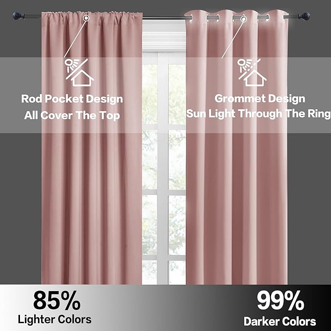 RYB HOME 54 inch Blackout Curtains for Living Room, Rod Pocket Thermal Insulated Small Window Drapes Room Darkening Shades for Bedroom Studio Dorm, W 42 x L 54 inch, Set of 2 Panels, Peach Blush
