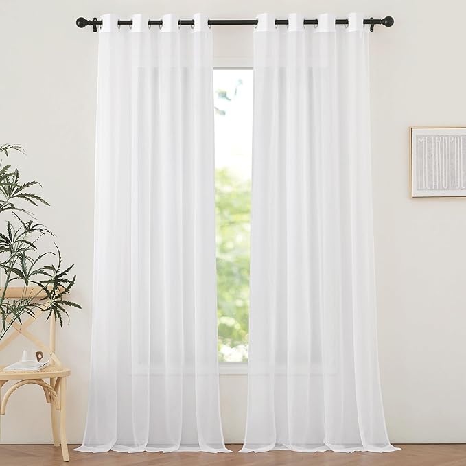 NICETOWN Living Room Sheer Curtains 96 inches Long - Grommet Top Voile Sheer Lightweight Airy & Elegant Window Treatment Panels for Bedroom, Ivory, 2 Pieces, W54 x L96