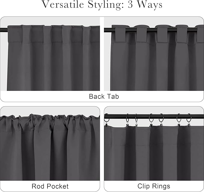Pony Dance Blackout Curtains Thermal Insulated Window Treatment Panels Room Darkening Shade Drapes for Living Room Back Tab/Rod Pocket Bedroom Draperies, 55 x 80 Inch, Grey, 2 Panels