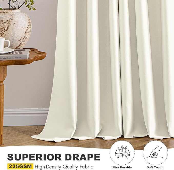 MIULEE Cream Blackout Curtains for Bedroom Living Room 72 Inches Long 2 Panels, Thermal Insulated Room Darkening Drapes Solid Grommet Noise Reduction Light Blocking Window Treatments 40x72 Inch