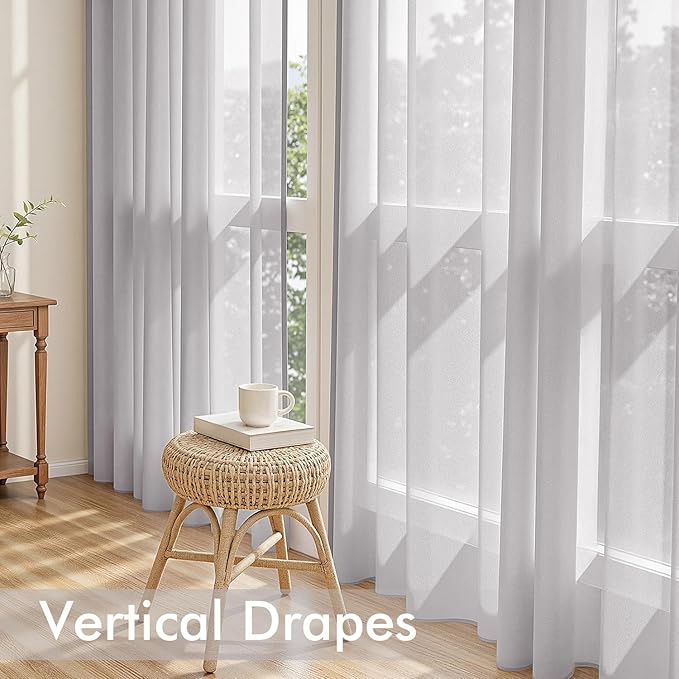 MIULEE Greyish Lilac Sheer Curtains 96 Inches Long, 4 Panels Set, Rod Pocket Light Filtering Window Drapes for Bedroom and Living Room, Elegant Airy Fabric, 54 x 96 Inches