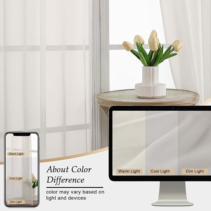 Ivory Sheer Curtains 84 Inches Long 2 Panels Set for Bedroom Living Room, Soft Airy Light Filtering Modern Solid Rod Pocket Drapes Window Treatments, Ivory, Each 59" W x 84" L