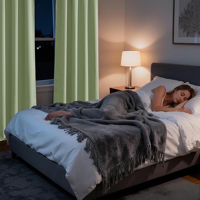 RYB HOME Bedroom Blackout Curtains 63 inches Long, 100% Blackout Thermal Insulated Noise Reducing Curtains for Living Room Nursury, 34 inches Wide by 63 inches Long, Sage Green