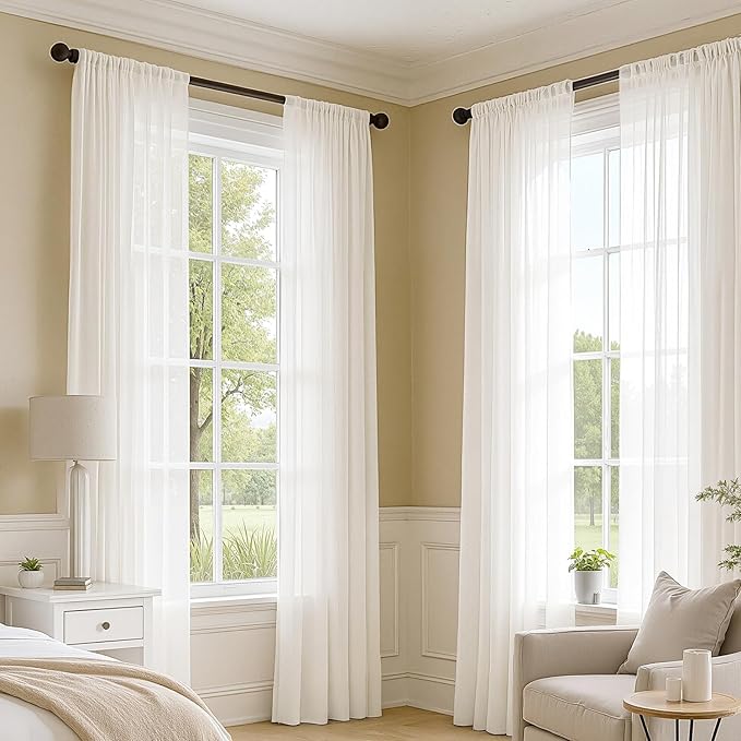 MIULEE Ivory Sheer Curtains 84 Inches Long, 4 Panels Set, Light Filtering Rod Pocket Voile Drapes for Living Room and Bedroom, Airy Soft Fabric Window Treatments, 42 x 84 Inches