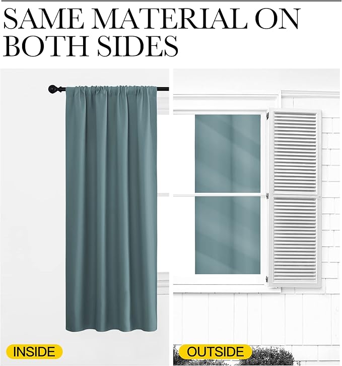 NICETOWN Greyish Blue Blackout Curtains Panels for Window, Thermal Insulated Rod Pocket Blackout Drapes/Draperies for Living Room (2 Panels, W34 x L72 inches)