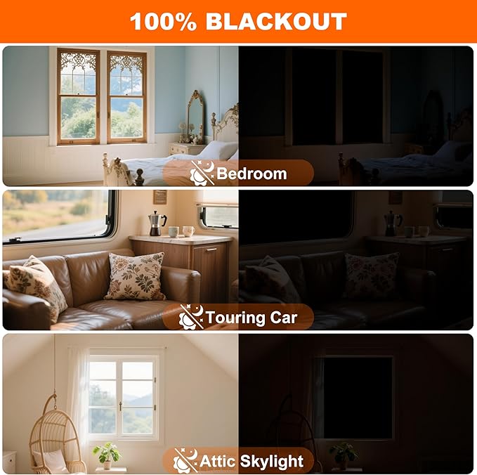 100% Black Out Window Cover Portable Blackout Shades Adhesive Thermal Blackout Blinds No Drill Guard Blind for Window Shades Temporary Room Home 40" x 57" Darkening Shades for Skylight RV Dorm