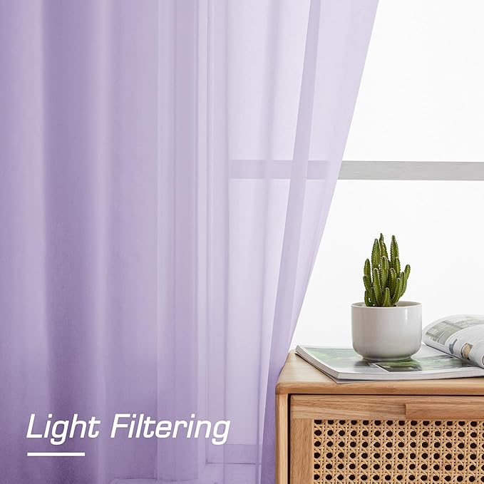 OWENIE Extra Long Sheer Curtains 96 inches Long for Bedroom Living Room, Rod Pocket Light Weight Soft Voile Sheer Curtains, Airy Solid Color Privacy Light Filtering Curtains, Each 42Wx96L inch
