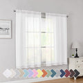 Simplebrand White Short Sheer Curtains 45 Inch Length for Small Windows, Rod Pocket 2 Panels Set Solid Voile Drapes Window Sheer Curtains for Bedroom Bathroom Kids Room Kitchen, 42x45 Inch, White