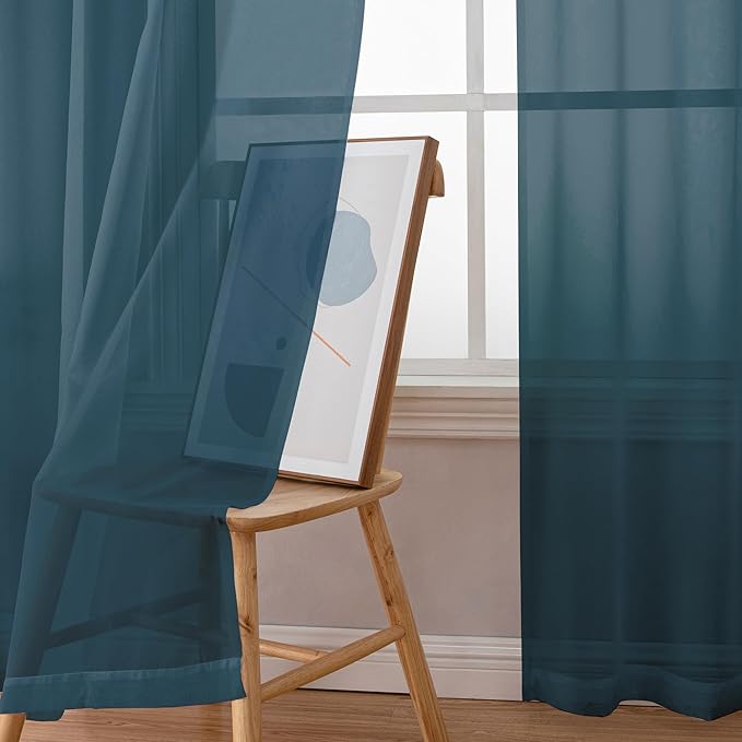 Simplebrand Dusty Blue Short Sheer Curtains 45 Inch Length for Small Windows, Rod Pocket 2 Panels Set Solid Voile Drapes Window Sheer Curtains for Bedroom Bathroom Kids Room Kitchen, 42x45 Inch, 2pcs
