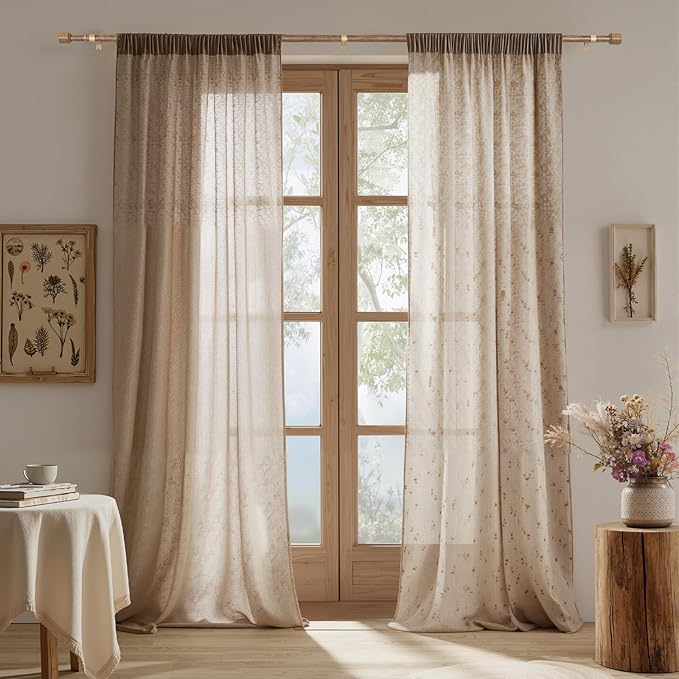 1” Diameter Curtain Rods Itself is 30 to 90 inch 2 Pack Fit 30-84 inch Window with Heavy Duty Adjustable Rod Matte Wood Grain Splicing Metal Extra Long Curtain Rod for Windows