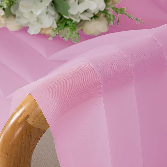Chyhomenyc Pink Sheer Curtains 54 Inch Long 2 Panels, Light Filtering Rod Pocket Voile Short Curtains Drapes for Living Room Bedroom Small Windows, 42Wx54L Inches