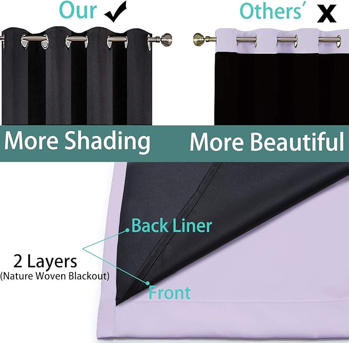 Yakamok 100% Blackout Lined Panels, Room Darkening Thermal Insulated Blackout Curtains for Bedroom, Heat Blocking Drapes for Living Room(62Wx84L, Lilac, 2 Panels)