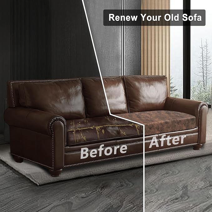 Leather Look Couch Cushion Covers Sofa Seat Slipcovers Sets Couches Furniture Protector for Sectional Armchair Loveseat Pets Kids Stretch Spandex Fabric (1 Cushion XL Sofa, Dark Brown)