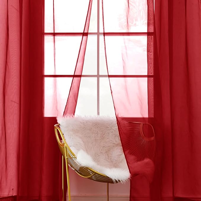 SpaceDresser Christmas Red Sheer Curtains 4 Panels Rod Pocket Semi-Sheer Curtain 108 Inches Long Light Filtering Voile Window Drapes for Bedroom Living Room Kitchen, Each 52W x 108L