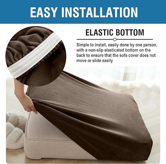 Couch Cover Stretch Velvet Sofa Cushion Cover 1-Piece - Elastic Washable Slipcover for Seat or Backrest, Couch Seat Covers for Sofas (Coffee)