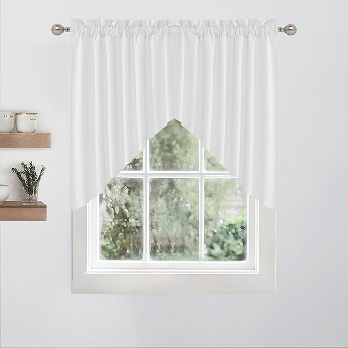 RYB HOME 2 Panels Valance for Windows Thick Faux Linen Blended Light Filtering Privacy Protect Short Swag Topper for Kitchen Bathroom Cabinet, Rod Pocket, White, W 36 x L 36 inch