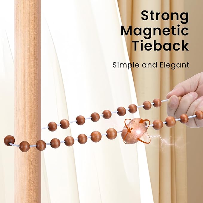 KLOGTSIND Magnetic Curtain Tiebacks, Curtain Tie Backs for Curtains 4 Pack, Wood Bead Curtain Tiebacks, Curtain Holders for Boho Bedroom Decor, Baby Nursery Decor, Farmhouse Decor