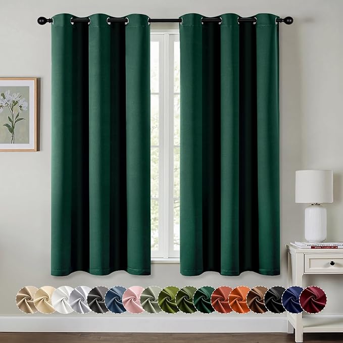 MIULEE Hunter Green Blackout Curtains - Thermal Insulated Bedroom Curtains Room Darkening Drapes for Living Room Kitchen Christmas Grommet Top Window Treatment, 40 x 54 Inches Long, 2 Panels