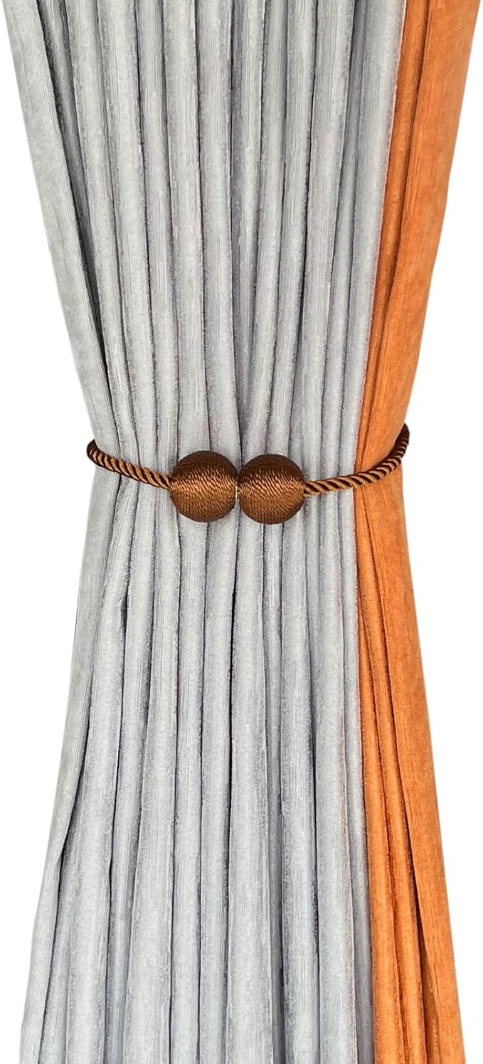Melaluxe 2 Pack Magnetic Curtain Tiebacks, Decorative Curtain Holdbacks for Window Décor (Coffee)