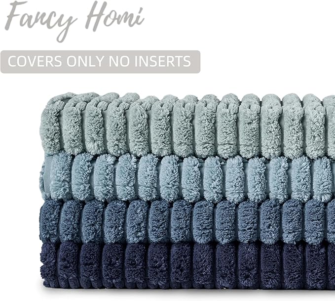 Fancy Homi Set of 4 Blue Lumbar Rectangle Decorative Throw Pillow Covers 16x24 Inch for Couch Bed Chair, Aesthetic Boho Room Decor, Soft Fuzzy Thick Corduroy Textured Coastal Blue Cushion Case 40x60cm