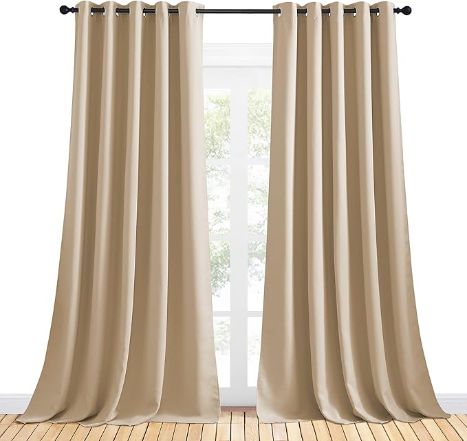 NICETOWN Room Darkening Curtain Panels for Cafe, Thermal Insulated Grommet Room Darkening Draperies/Drapes for Window (Biscotti Beige, 2 Panels, W70 x L95 -inch)