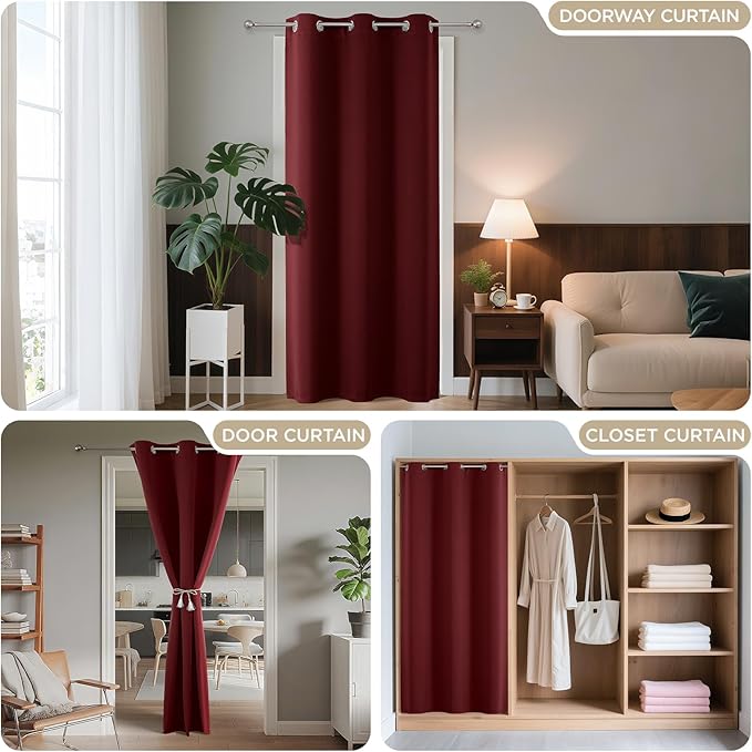 Joydeco Blackout Door Curtain for Doorway Privacy 78 Inches Long, Grommet Closet Curtain for Open Closet, Room Divider for Bedroom Living Room (Burgundy Red, 40Wx78L, 1 Panel)